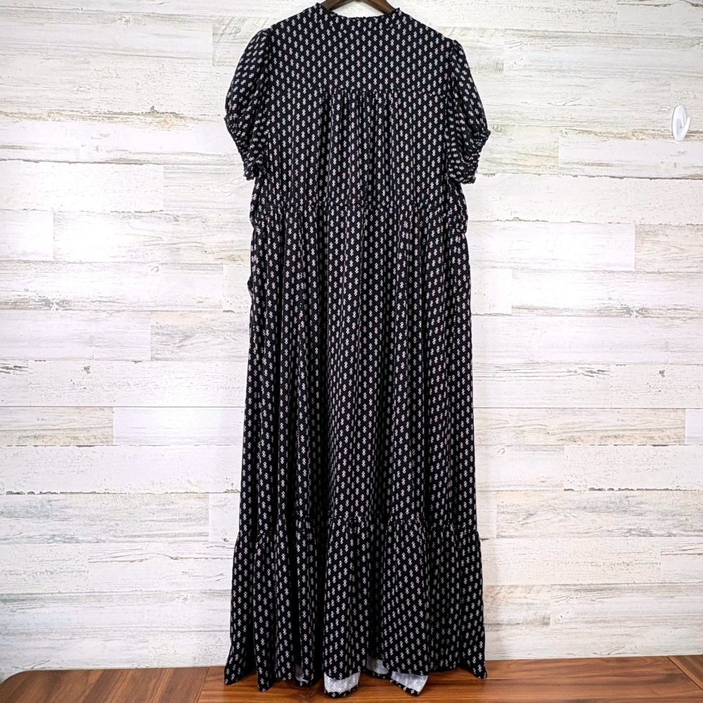 Torrid Maxi Dress Women 3 Black Geometric Print Flutter Sleeve Boho Whimsigoth - Picture 2 of 10